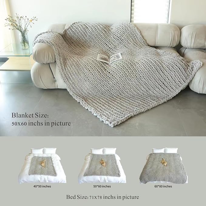 Maetoow Tighter Version Chenille Chunky Knit Blanket Throw （50×60 Inch）, Handmade Warm & Cozy Blanket Couch, Bed, Home Decor, Soft Fleece Banket, Boho Thick Blankets and Giant Yarn Throws，Brown-Ruum Studio Home