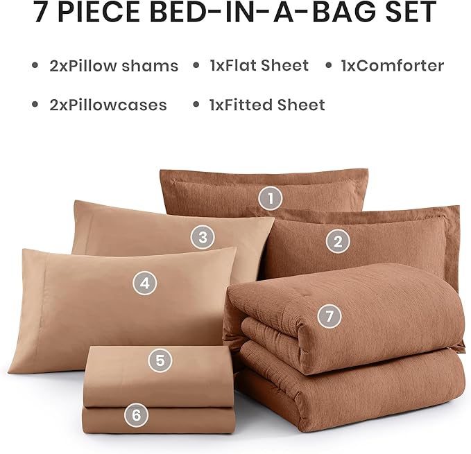 Monbix Queen Comforter Set - 7 Pieces Cationic Dyeing Autumn Leaf Bed in a Bag Queen Bedding Sets with Comforter, Sheets, Pillowcases & Shams, Reversible Bedding Comforters Sets-Ruum Studio Home