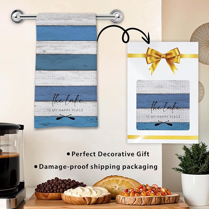Lake House Dish Towel, Waffle Weave Microfiber Kitchen Cloth, Rustic Lake Decor for Home, Nautical Bathroom Accent, Lakehouse Gift Idea for Cottage Cabin Vacation Retreat - A04-Ruum Studio Home