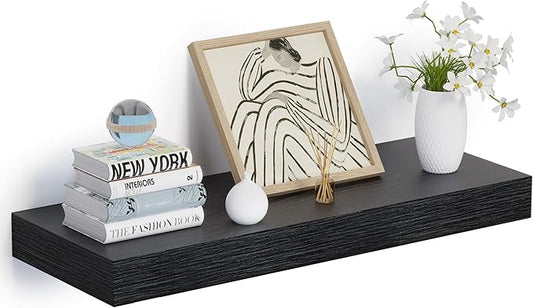 Heimlove 24 x 12 Inch Deep Floating Shelves Wall Mounted with Invisible Brackets,Storage Hanging Shelf for Wall Decor in Bathroom, Bedroom, Toilet, Kitchen, Living Room, Office Set of 1 (Black)-Ruum Studio Home