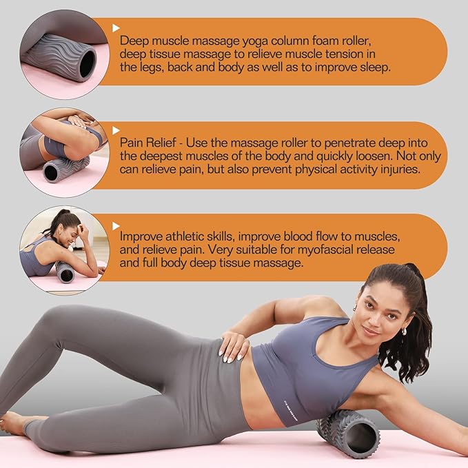 Foam Roller, Deep Tissue Massage Muscle Roller Back Roller Foam with Wave Texture - Back Pain Relief & Physical Therapy, Fitness Foam Roller for Pilates, Yoga (Grey)-Ruum Studio Home