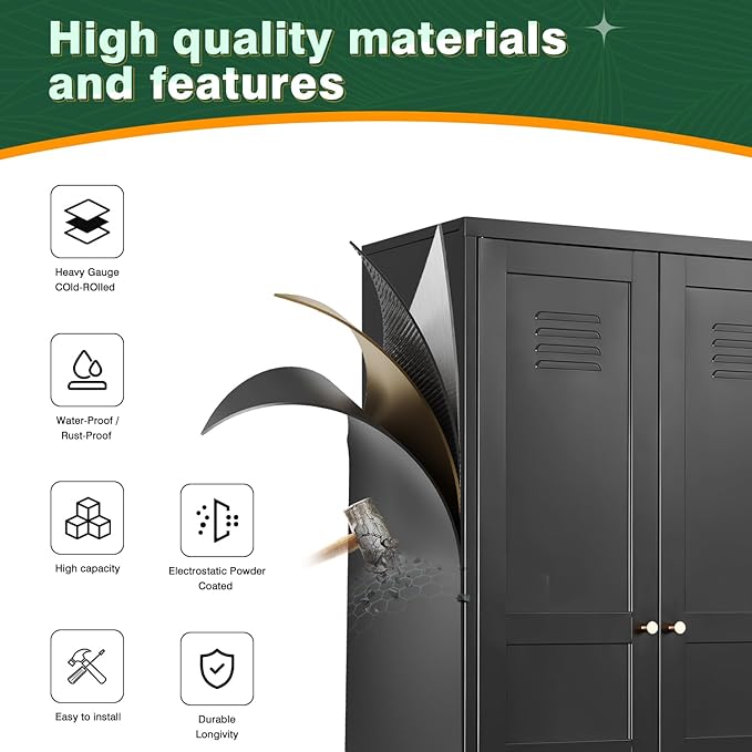 Letaya Black Storage Cabinet with Feets-Metal Home Kitchen Pantry Cabinets with Doors and Adjustable Shelves,Organization Locker for Cupboard/Bedroom/Dining/Living/Bathroom/Office/Garage Room (Black)-Ruum Studio Home