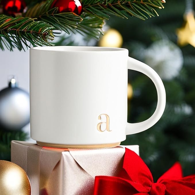 COLLECTIVE HOME - Monogram Ceramic Mugs, 15 oz Golden Initial Coffee Cups, Elegant Alphabet Tea Mugs, Elegant Personalized Mug with Gift Box, Luxurious Cups for Office and Home (a)-Ruum Studio Home