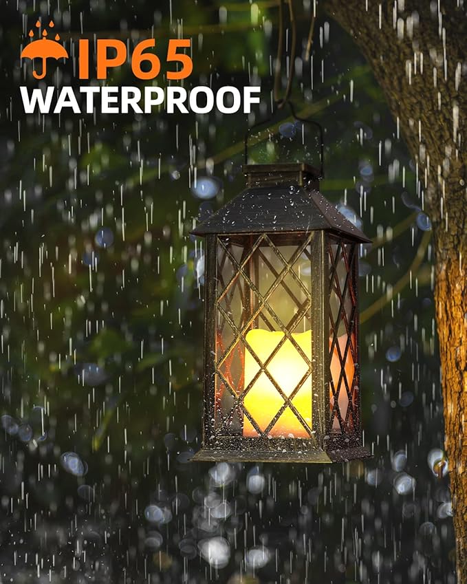 Otdair Solar Lanterns Outdoor Waterproof, 2 Pack 14" Solar Lantern with Glass Retro LED Flickering Flameless Candle,Lanterns Decorative Outdoor for Gift, Yard, Garden, Patio, Balcony,Porch, Party-Ruum Studio Home