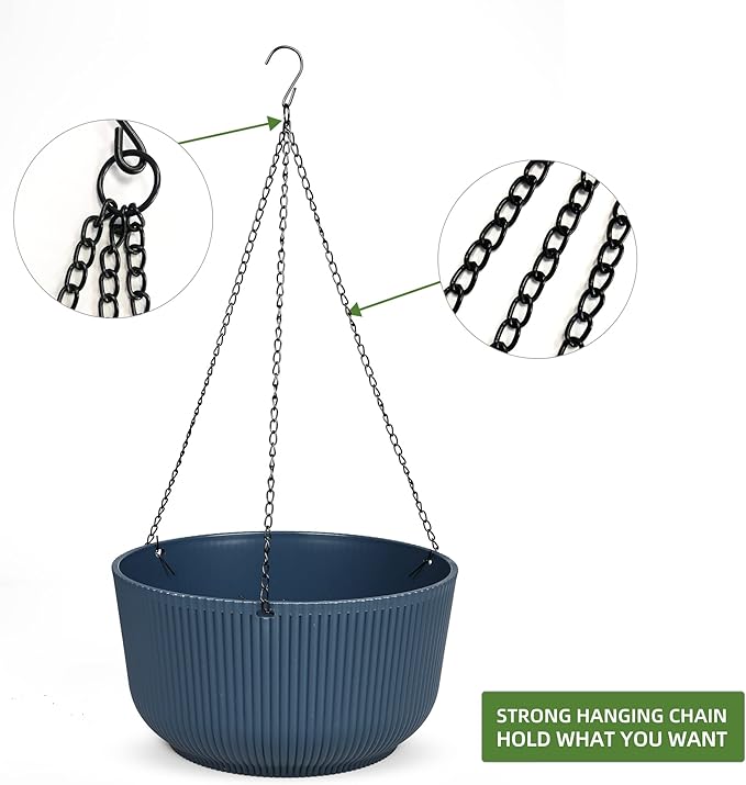 Dexceder 8.75 Inch Self Watering Hanging Planters Indoor Outdoor, Thickened Hanging Basket Flower Plant Pot (2 Pack, Deep Blue)-Ruum Studio Home