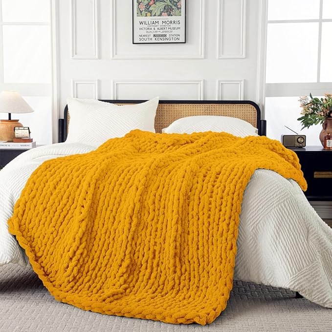 Ultra Soft Chunky Knit Blanket Throw -50x60 Hand Knitted Warm Chenille Throw Blanket, Home Decor Soft Thick Yarn Cable Knit Blanket Breathable Fleece Banket Christmas for Couch Bed Sofa Best GIF-Ruum Studio Home
