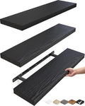 BAYKA Floating Shelves for Wall, 22.5 inches Wall Mounted Rustic Wood Shelves for Bathroom, Bedroom, Living Room, Floating Shelves for Books/Storage/Decor (Black,Set of 3)-Ruum Studio Home