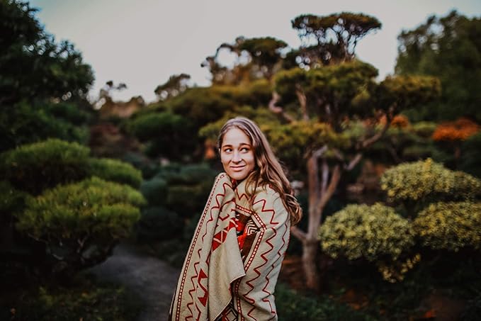 Inca Aztec Throw, Queen, King Blanket | Southwest Indian Navajo Boho Style | Native Cover for Camping, Bedding, Couch, Vanlife | Faux Alpaca, Lightweight, Hypoallergenic (Inti Red, Queen)-Ruum Studio Home