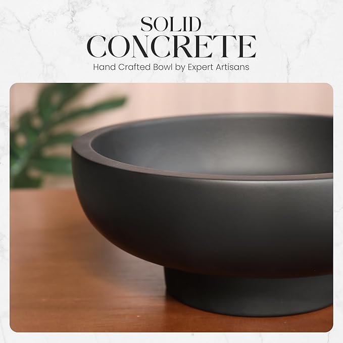 Concrete Fruit Bowl – Large Decorative Pedestal Bowl for Kitchen Counter, Entryway, or Coffee Table – Modern Catch – All Key Bowl – Heavyweight Centerpiece for Home Decor (Concrete)-Ruum Studio Home