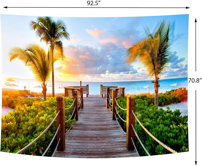 Delur Beach Sunset Tapestry Tropical Seaside Palm Tree Coastal Tapestry Wall Hanging Sunrise Nature Landscape Scenic Psychedelic Headboard for Bedroom Living Room Home Decor (70.8" x 92.5")-Ruum Studio Home