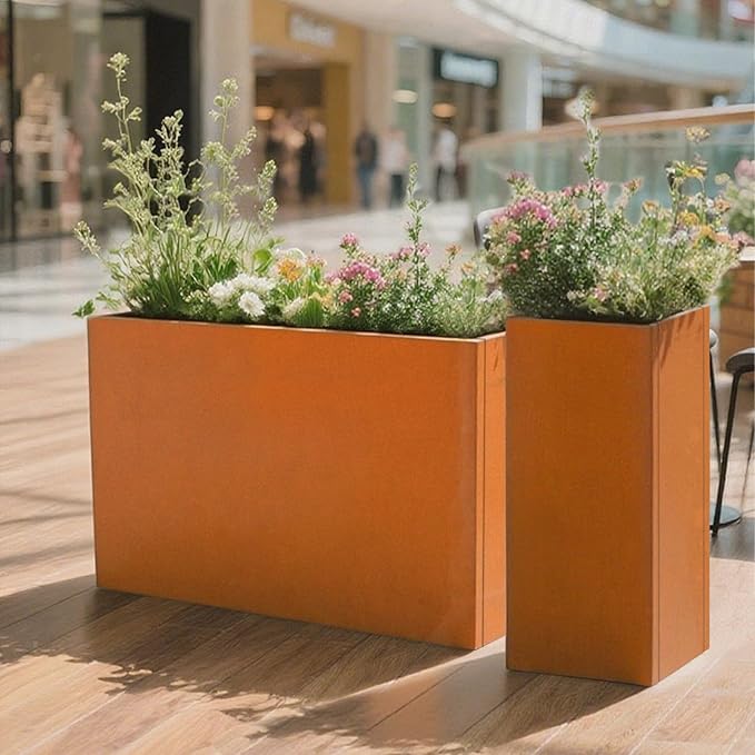 Galvanized Steel Metallic Heavy Planter for Outdoor Plants Metal Outdoor Planter Spliced Flower Box with Partitions for Outside,Indoor,Garden (Corten, 24 * 10 * 24)-Ruum Studio Home