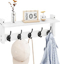 Homode Wall Shelf with Hooks, Coat Rack Wall Mount with Pegs, Hanging Entryway Coat Hanger, Wood and Iron Shelf for Bathroom, Hallway, Bedroom, White-Ruum Studio Home
