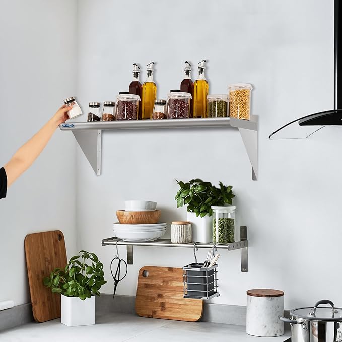 HARDURA Stainless Steel Shelf 18" x 60", 450lb Commercial Shelves Wall Mount Metal Shelving with Backsplash and Brackets for Kitchen, Restaurant, Laundry Room and Home-Ruum Studio Home