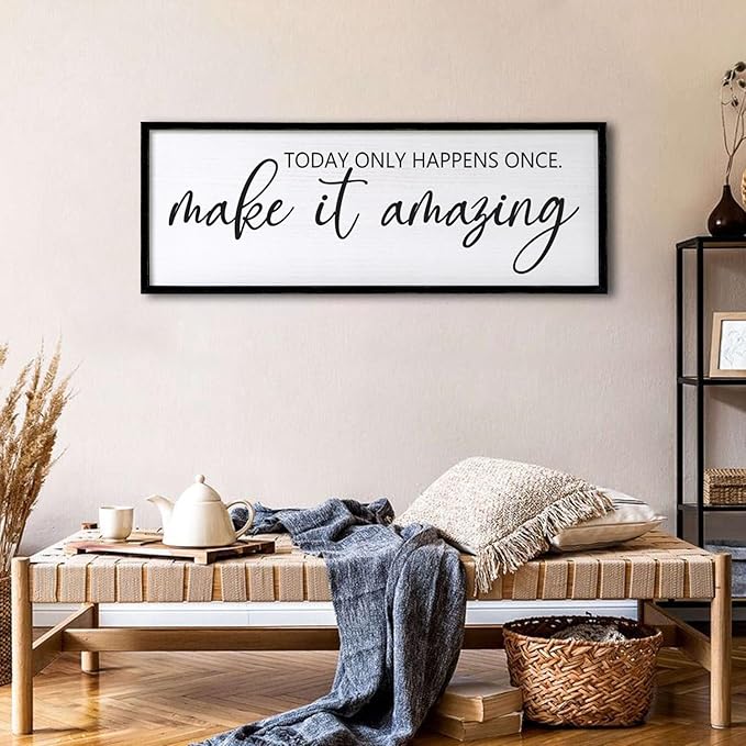 Today Only Happens Once Make It Amazing Framed Wall Art, 40''×15'' Rustic Religious Christian Lords Prayer Sign for God Jesus Christ Prayer, Horizontal Holy Inspirational Catholic Scripture Decor-Ruum Studio Home