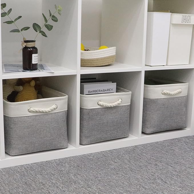 Bidtakay Baskets Set of 3 Storage Baskets for Organizing Large Fabric Storage Bins for Shelves Decorative Canvas Bins Collapsible Empty Baskets for Closet,Nursery,Clothes,Toys,Shoes(White&Grey)-Ruum Studio Home