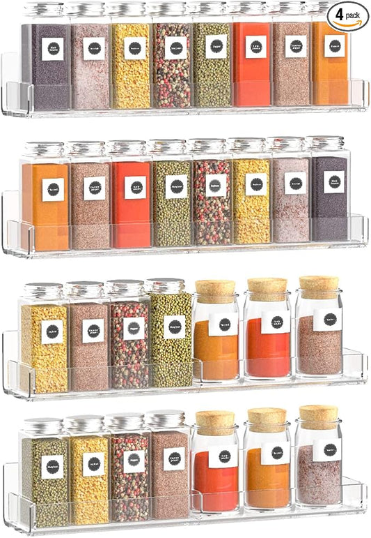 Acrylic Wall Spice Rack Organizer, Seasoning Rack Shelf Organizer, Clear Wall Mounted Spice Rack Condiment Organizer with Additional Removable Middle Divider, 4 Pack…-Ruum Studio Home