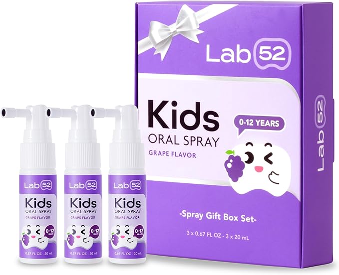 LAB52 Kids Oral Spray Gift Box, Toddler Toothpaste Helper for Daily Oral Care and Fresh Breath, Children Approved with Fluoride Free for Newborn to Preschoolers, Xylitol Grape Flavor (3 Packs)-Ruum Studio Home