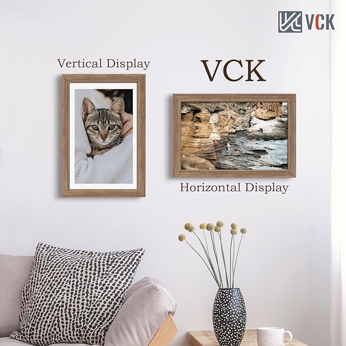 VCK 11x17 Picture Frame Set of 3 - Brown Walnut, Natural Textured Solid Wood Picture Poster Frame, Wall Gallery Frame-Ruum Studio Home