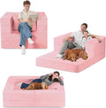 Folding Bean Bag Chair for Adults,3-in-1 Bean Bag Couch Faux Fur Floor Sofa Large Beanbag Convertible Bean Bag Sofa Bed with Pillow in Bedroom,Living Room,Apartment(Twin,Pink)-Ruum Studio Home