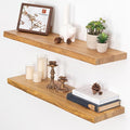Fun Memories Floating Shelves for Wall, Live Edge 32" W x 9.3" D x 1.5" H Wood Floating Shelf, Set of 2 with Invisible Heavy-Duty Metal Bracket, Deep Floating Shelf for Living Room Kitchen, Natural-Ruum Studio Home