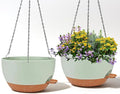 2 Pack 12 Inch Large Hanging Planters with Chains Self Watering Green Brown Plastic Hanging Pots for Indoor Outdoor Plants, Garden Porch Home Decor，Green Brown-Ruum Studio Home