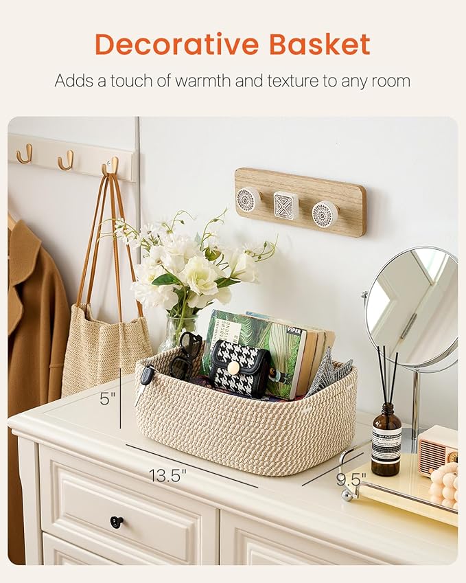 Small Woven Basket, 13.5 x 9.5 x 5 Inches, Storage Basket for Organizing, Cute Small Rope Shelf Closet Cube Storage Bins Baskets for Shelves, Dog Toy Gift Baskets Empty, 3 Pack Brown-Ruum Studio Home
