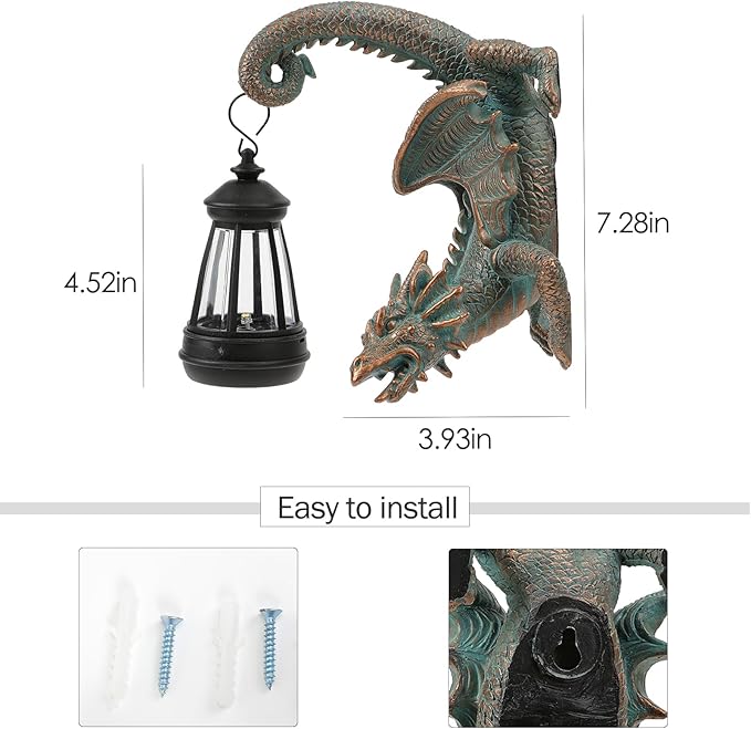 Solar Dragon Tree Hugger Statue Wall Decor - Gothic Garden Statue with Solar Lantern, Outdoor&Yard Decor, Fantasy Dragon Figurine for Trees, Walls, or Fences - Unique for Men & Women-Ruum Studio Home
