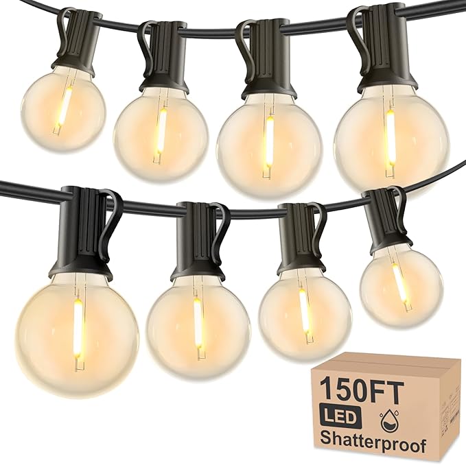 RTTY Outdoor String Lights 150 FT Globe LED Patio Lights with G40 Plastic Bulbs,Waterproof Shatterproof Dimmable Connectable Hanging for Backyard Porch Balcony Party Cafe Deck Decor-Ruum Studio Home