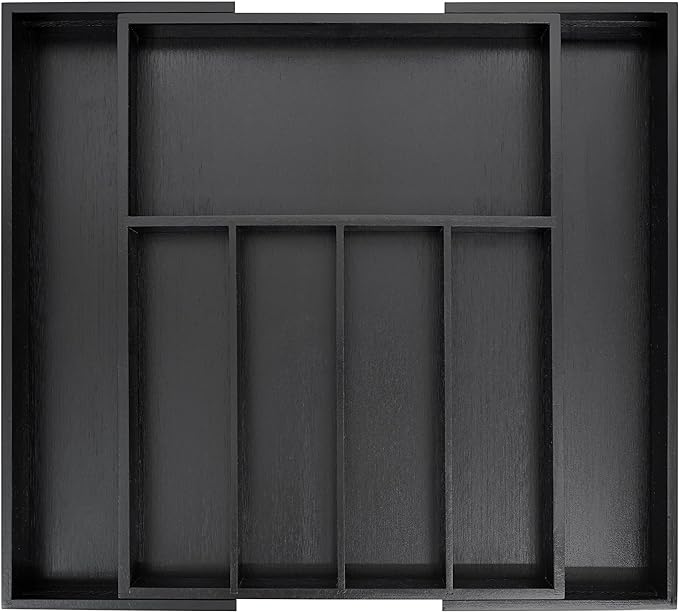 VaeFae Premium Bamboo Drawer Organizer, Expandable Silverware Drawer Organizer, Cutlery Tray with Dividers for Kitchen Utensils (Black, Large)-Ruum Studio Home