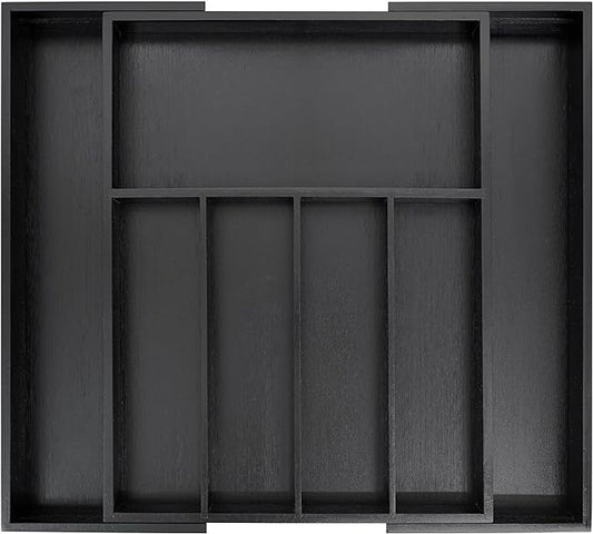 VaeFae Premium Bamboo Drawer Organizer, Expandable Silverware Drawer Organizer, Cutlery Tray with Dividers for Kitchen Utensils (Black, Large)-Ruum Studio Home
