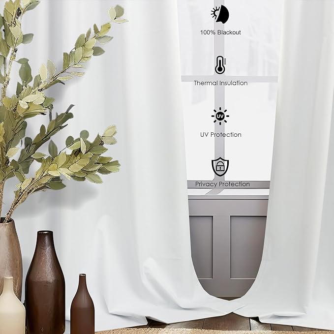 Neutral 11 ft Blackout Curtains 132 Inches Long Elegant Villa Cottage Tall Floor to Ceiling Curtains for Sliding Glass Door Patio 2 Panels Privacy White Linen Drapes for Living Room Divider Back Tab