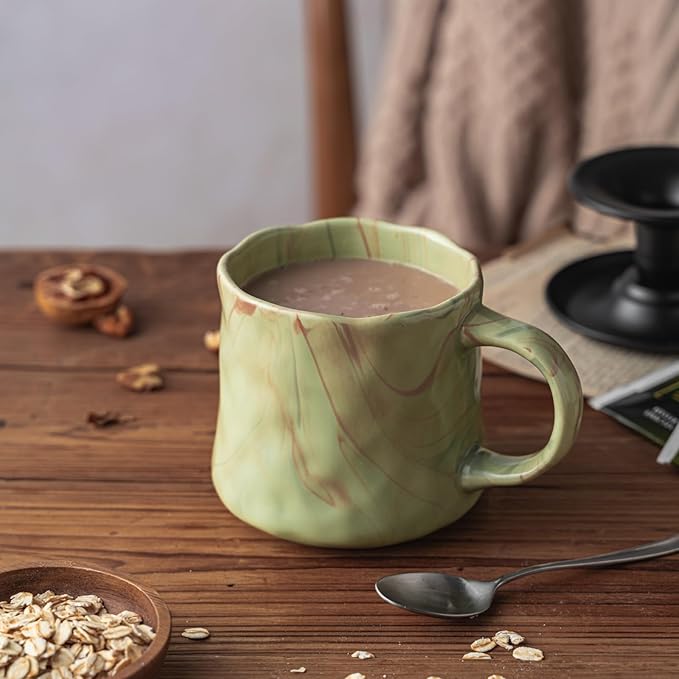 Abstract Art Ceramic Coffee Mugs Set - 1 Pack, Mint Green with Red and White Accents, Handcrafted Design for Modern Kitchen or Office-Ruum Studio Home