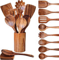 Wooden Spoons for Cooking 10 Pieces Set, Teak Kitchen Utensils Spatula, Wooden Cooking Utensils Spoons, with Spoon Rest, Strainer Spoon, Pasta server, Fried Spatula and Salad Fork, Utensil Holder-Ruum Studio Home