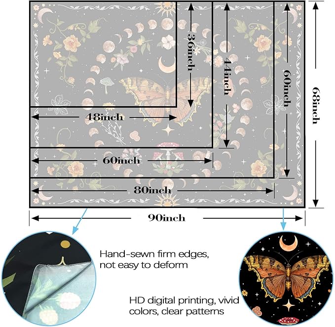 Aipon Orange Butterfly Moon Flower Tapestry Botanical Floral Plant Boho Tapestry for Bedroom Aesthetic Vintage Tapestries Wall Hanging for Living Room Dorm (60.00'' × 80.00'', Orange)-Ruum Studio Home