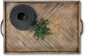 Medium Ottoman Wood Serving Tray- with Leather Handle Decorative Wooden 24 * 16 * 1.5 Inches Square Serving Tray Best for Coffee Table, Living Room and Kitchen-Ruum Studio Home