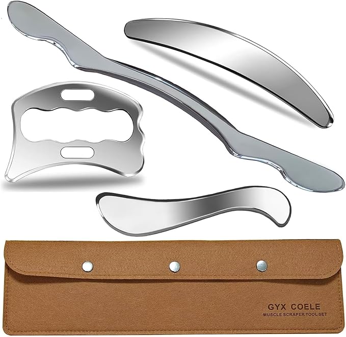 Stainless Steel Muscle Scraper Tool Set, 4-Piece Professional Physical Therapy Massage Tools with Storage Case-Ruum Studio Home
