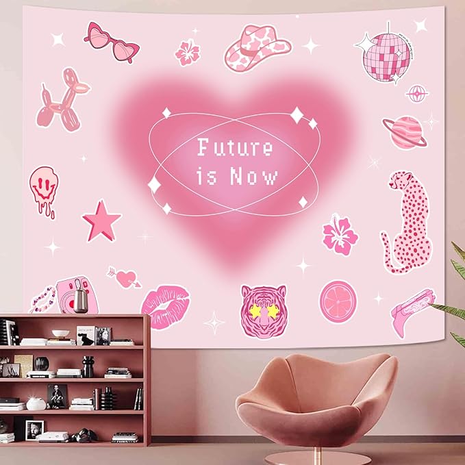 Lunerfex Y2K Tapestry Pink Wall Tapestry, Cute Tapestries for Bedroom Funny Tapestries Wall Hanging for Bedroom Living Room Decor Pink-4 44"x60"-Ruum Studio Home