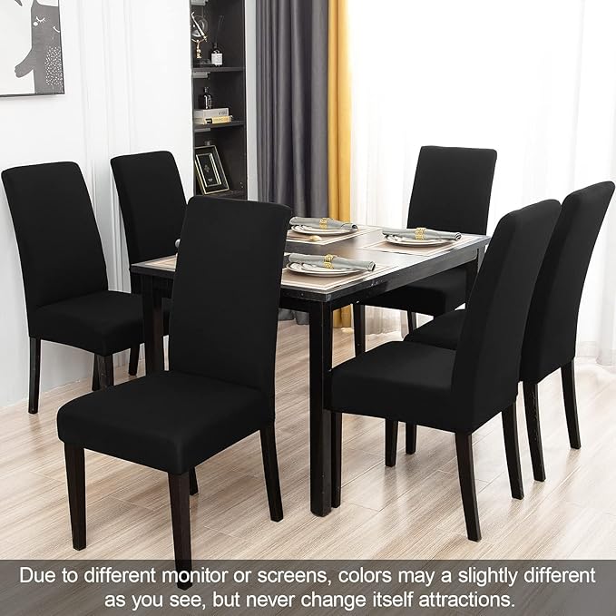 JQinHome 6 Pcs Dining Chair Slipcover,High Stretch Removable Washable Chair Seat Protector Cover for Home Party Hotel Wedding Ceremony (Black)-Ruum Studio Home