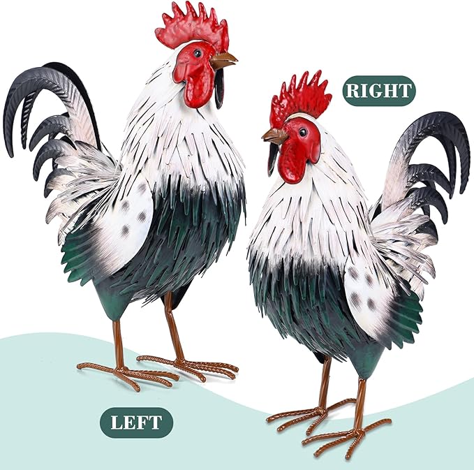 Rooster Garden Statue Sculpture Metal Chicken Yard Decor Outdoor Figurines Patio Backyard Decoration-Ruum Studio Home