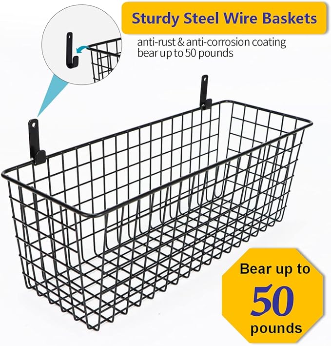 Joben Oligey 3 Set [Extra Large] Hanging Wall Baskets ,Wire Basket For Storage Pantry, Farmhouse Food Storage Kitchen Pantry Laundry Closet Garage RV ,Black-Ruum Studio Home