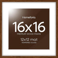 Homeforia 16x16 Brown Picture Frame, High End Dark Oak 16 x 16 Square Wood Frame with Mat 12 x 12 for Photo, 16by16 Wooden Walnut Poster Frame Matted to 12x12 Print, Tempered Glass, Wall Kit, Set of 1-Ruum Studio Home