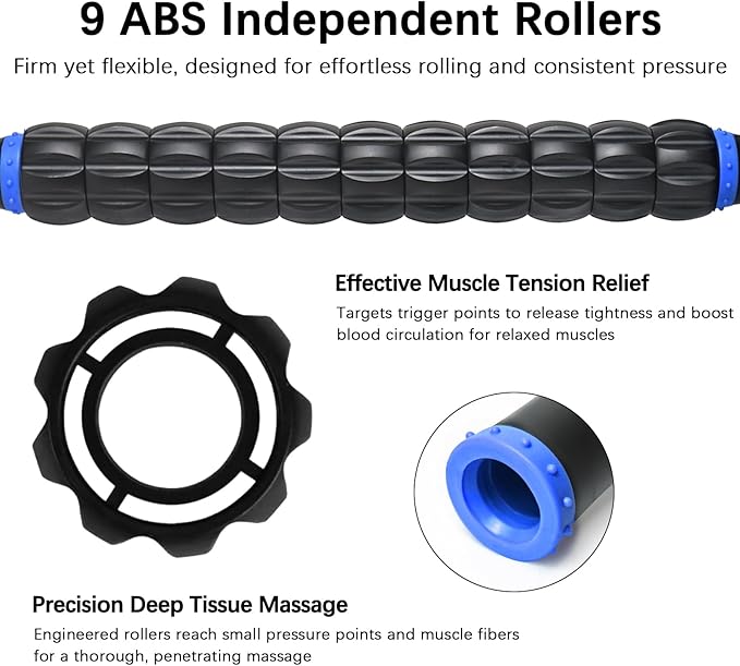 Muscle Roller Stick for Athletes - Deep Tissue Fascia Blaster & Roller Massager for Myofascial Pain Relief - Handheld Physical Therapy & Recovery Tool(Blue black-18 inch)-Ruum Studio Home
