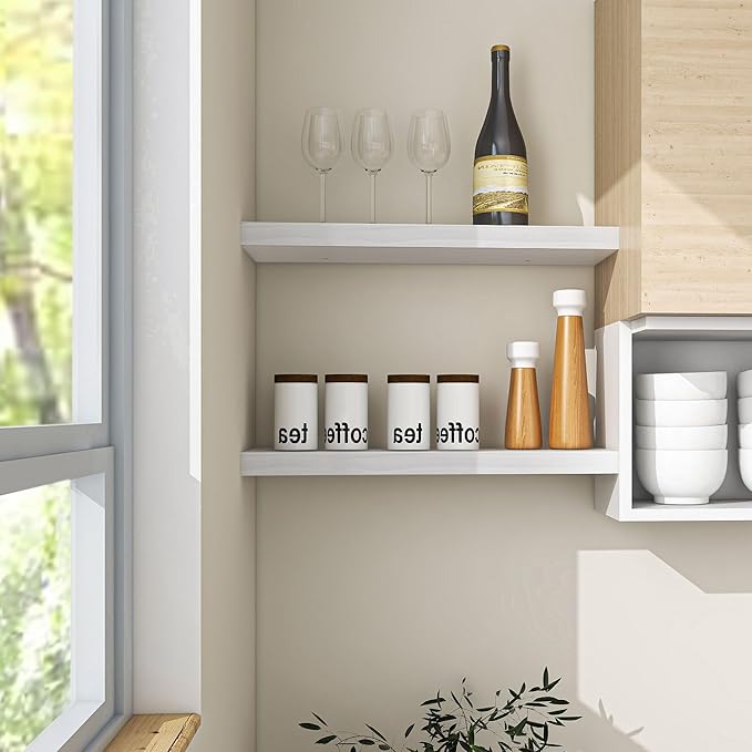Farmhouse Floating Shelves - 8 Inch Deep Rustic Wood Wall Shelf - Premium Solid Pine Wood Storage Shelf Display Shelf for Kitchen Living Room Bedroom - 24"W x 8"D - Set of 2 - White Color-Ruum Studio Home