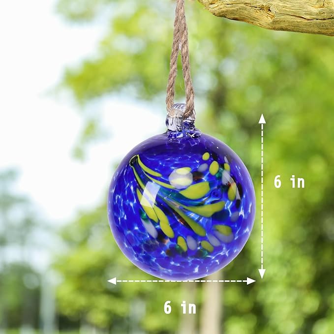 VCUTEKA Hanging Garden Gazing Ball, Hand-Blown Glass Witch Ball for Outdoor Garden Décor, 6" Blue Swirl-Ruum Studio Home