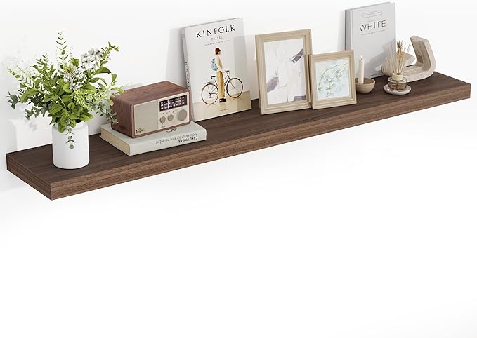 55 Inch Floating Shelves, 55"x9.25"x1.5" Inch Deep Floating Shelves for Wall, Wooden Shelves for Bathroom, Bedroom, Living Room, Walnut-Ruum Studio Home