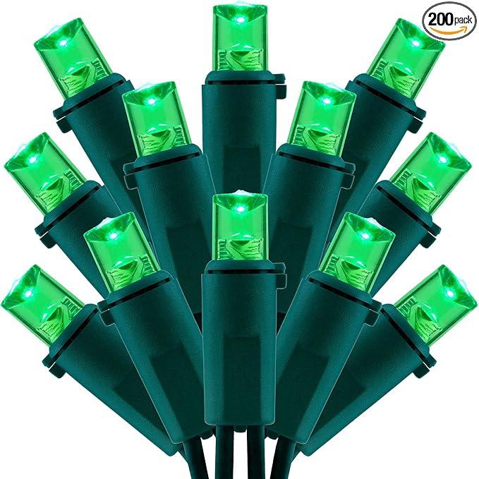 200 Count Green Wide Angle LED Christmas Lights, 66 ft Green Wire UL Certified Commercial Grade 5mm Holiday String Light Set (Green)-Ruum Studio Home