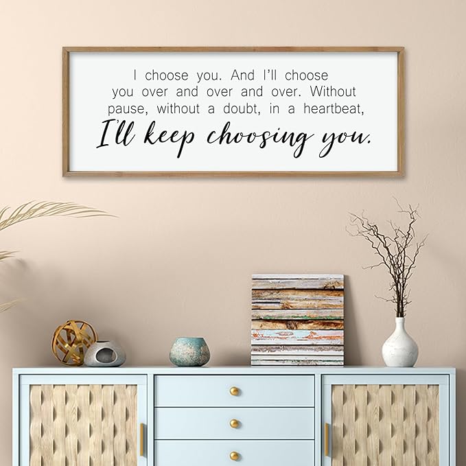 comurdyo I'll Keep Choosing You Sign 32"X12" for Master Bedroom Above Bed Wall Decor I Choose You Large Wood Framed Wall Hanging Art (Wood)-Ruum Studio Home