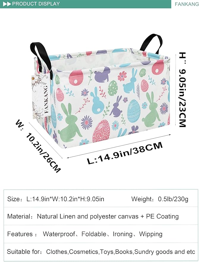 FANKANG Storage Bins, Nursery Hamper Canvas Laundry Basket Foldable with Waterproof PE Coating Large Storage Baskets for Kids Boys and Girls, Office, Bedroom, Clothes,Toys(Rec-Easter egg）-Ruum Studio Home