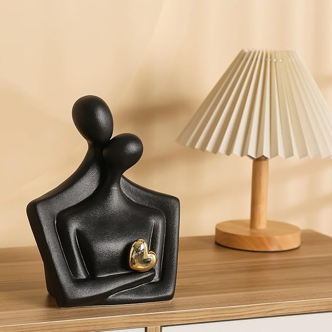Porcelain Romantic Couple Figurines Statue Black Aesthetic Decorations Hugging Couple Sculptures - Modern Ceramic Sculpture Home Accents for Living Room Bedroom Coffee Table, Desktop, Bookshelf-Ruum Studio Home