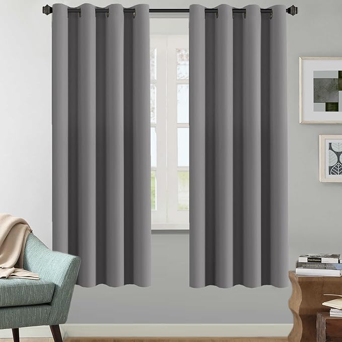 H.VERSAILTEX Solid Grey Color Thermal Insulated Blackout Curtains Metal Grommet Curtain Panels Room Darkening Window Drapes for Bedroom/Living Room 52 x 72 Inch Set of 2-Ruum Studio Home